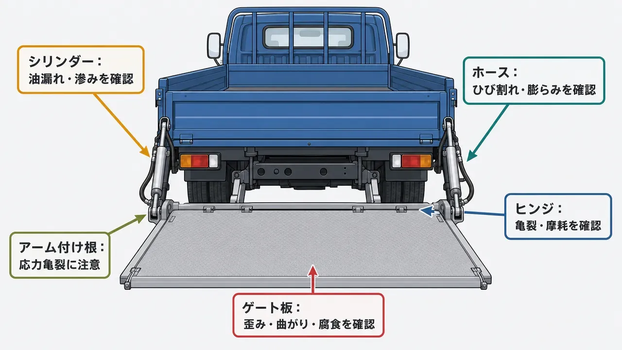 中古パワーゲート車のクラス別・年式別価格相場バーチャート。小型2t・中型3-4t・大型7t以上の3クラスについて、年式10年以上・5〜10年・5年未満の価格帯を比較