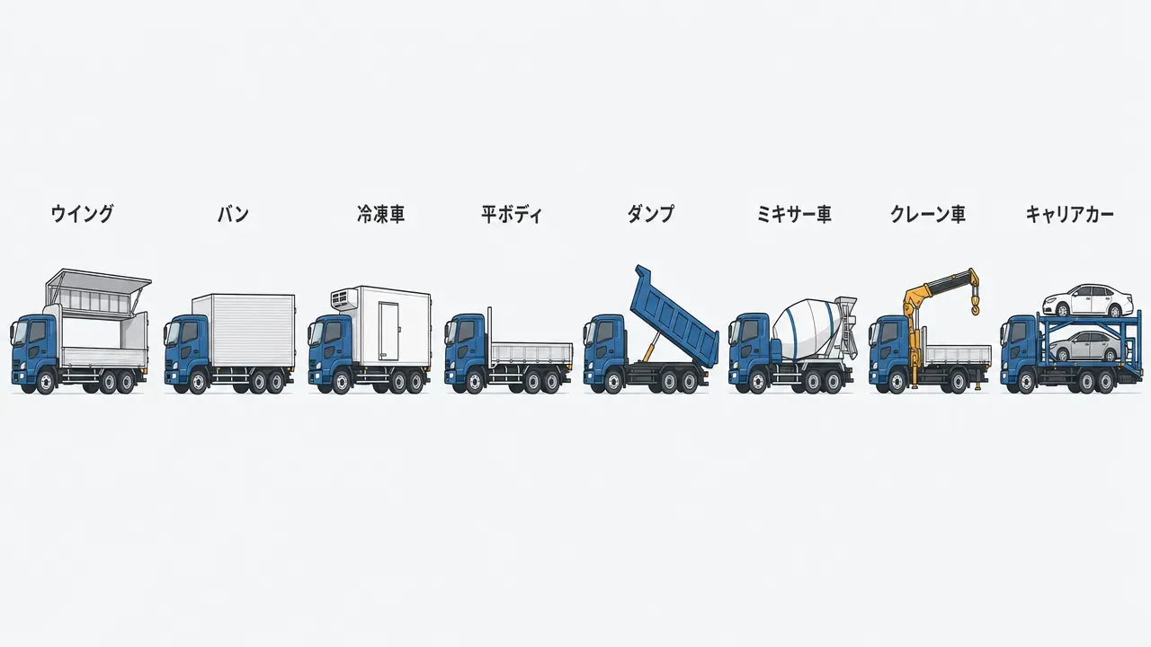 大型免許を頂点とした免許区分の階層図。大型免許（車両総重量11t以上／最大積載量6.5t以上）は、中型・準中型・普通のすべての下位免許区分を包含する上位免許であることを示す