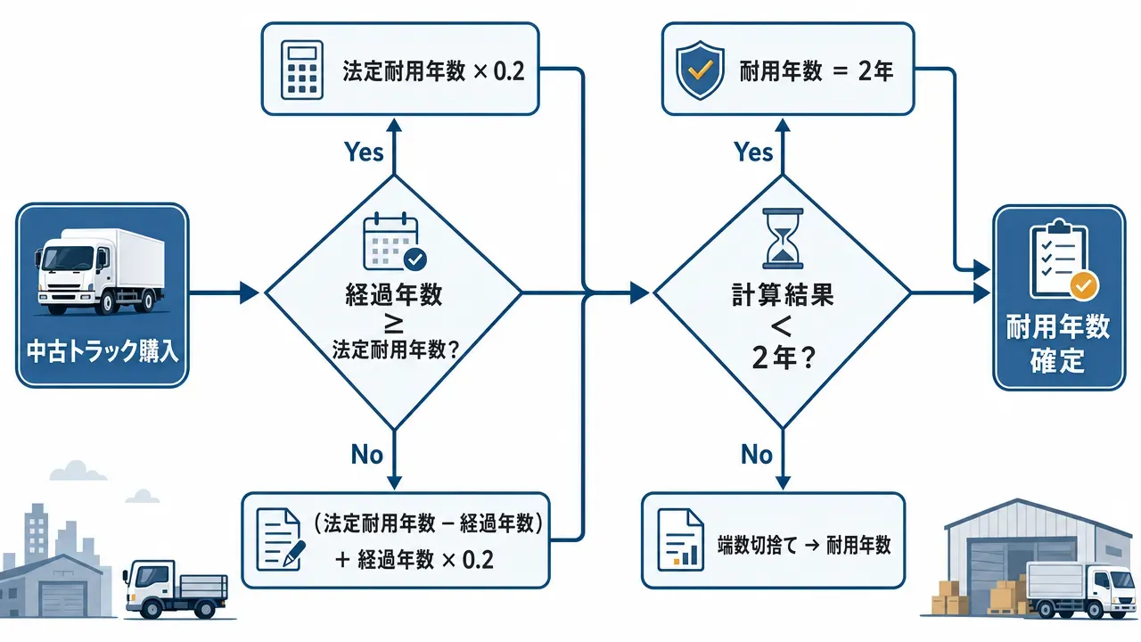4年落ち定率法(左)と2年落ち定額法(右)の償却費比較グラフ。定率法は初年度に300万円全額を償却し2年目は0円、定額法は3年間で約66.8万円ずつ均等に償却