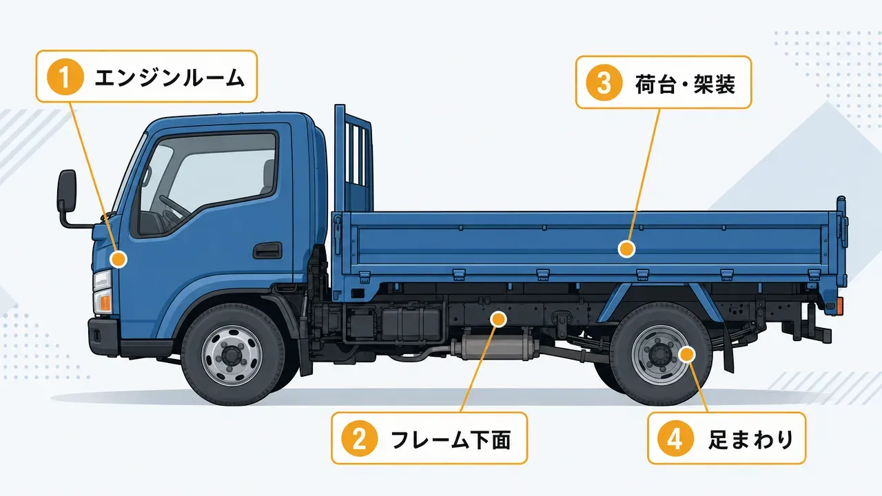 マツダ タイタンの世代変遷タイムライン。1971年〜2004年の自社生産時代（初代〜4代目）と、2004年以降のOEM時代（5代目〜6代目）をOEM移行ラインで区切り。自社生産は部品供給縮小、OEMはいすゞエルフと部品共用で整備性良好。