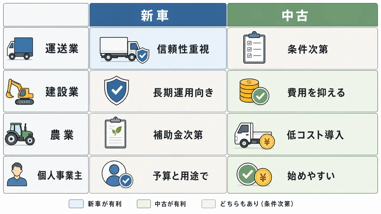 用途別・新車vs中古の選択マトリクス