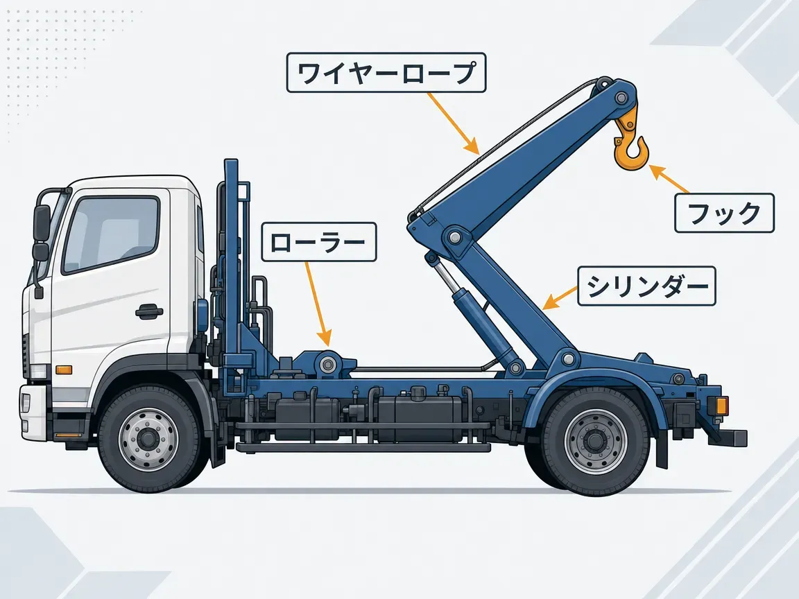 アームロールのシングルホイスト(油圧シリンダー1本)とツインホイスト(油圧シリンダー2本)の機構比較図解